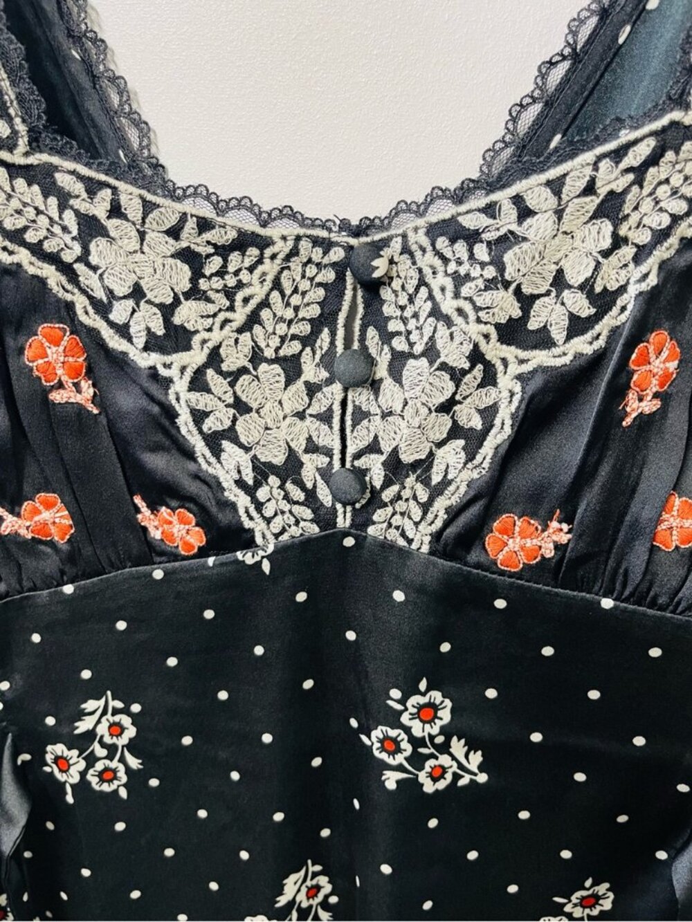 Free People Haven Embroidered Lace Trim Satin Midi Dress - Picture 6 of 7